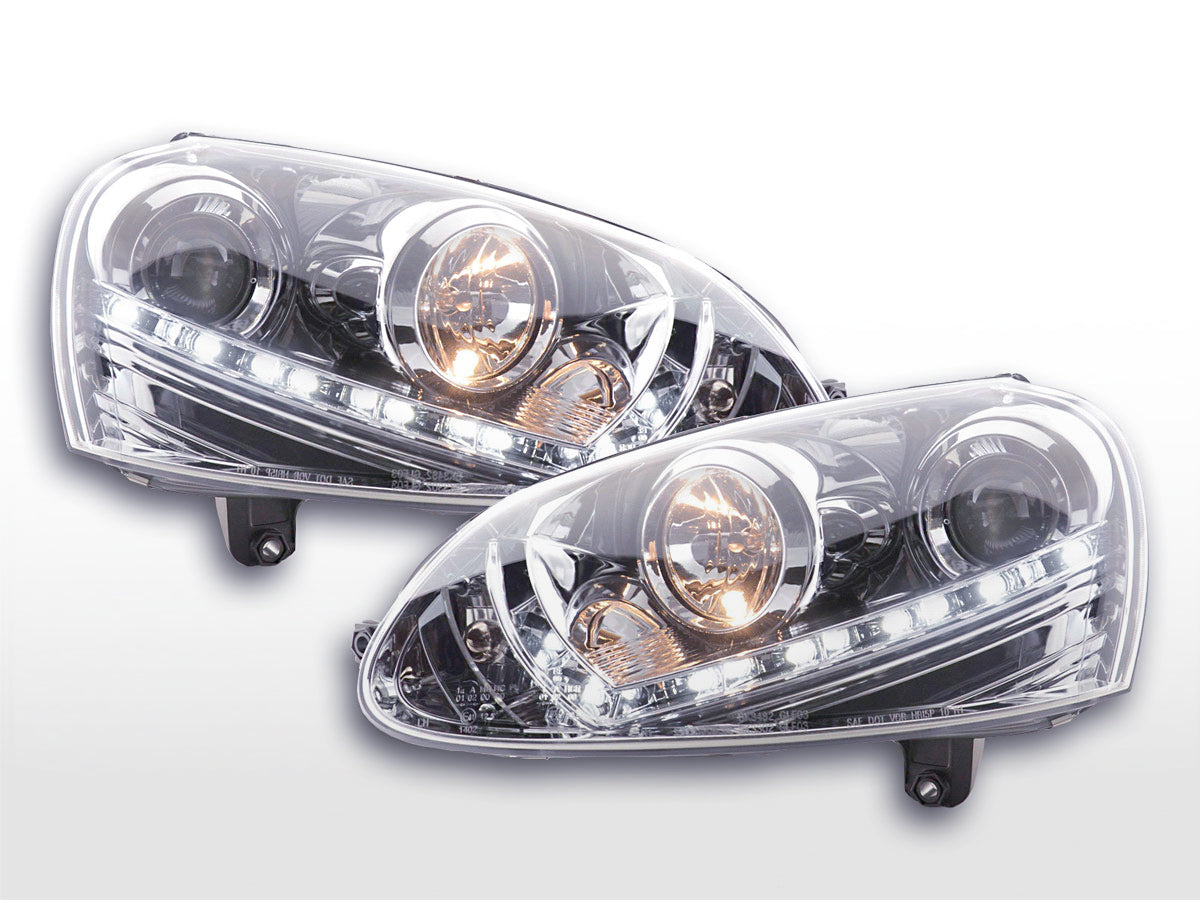 Scheinwerfer Set Daylight LED Tagfahrlicht VW Golf 5 03-08 chrom Scheinwerfer Set Daylight LED Tagfahrlicht VW Golf 5 03-08 chrom